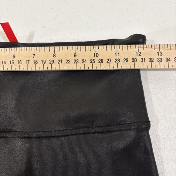 Spanx Faux Leather Moto Leggings Women M Black Pleated Stretch Shaping Elastic - Picture 7 of 10